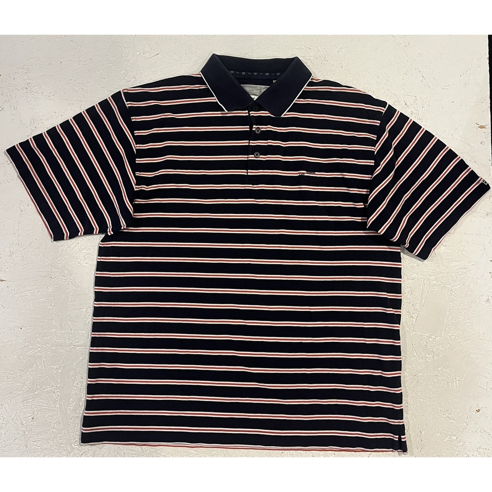 Cutter & Buck CB Golf Polo Shirt Corona Men's L Dry Tech Striped Blue Orange
